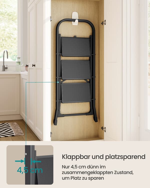 Foldestige med 3 trin og foldebeskyttelse | Sort | 43x67x98 cm