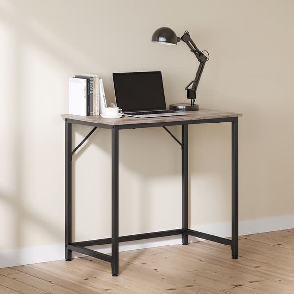 Skrivebord greige-sort - spånplade og stål - let at samle - 50 x 80 x 76 cm
