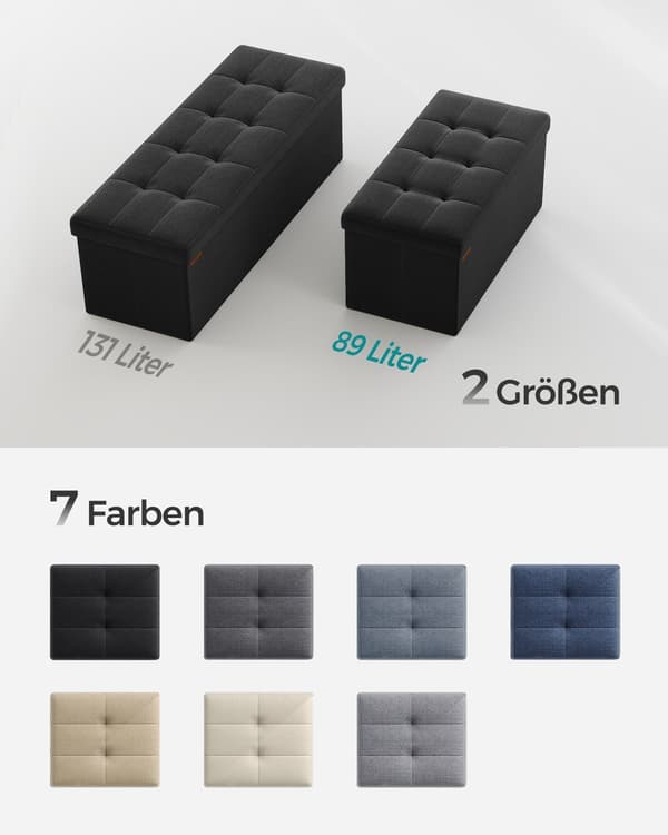 Opbevaringskaffel med siddefunktion - MDF & skum - 38x76x38 cm - sort