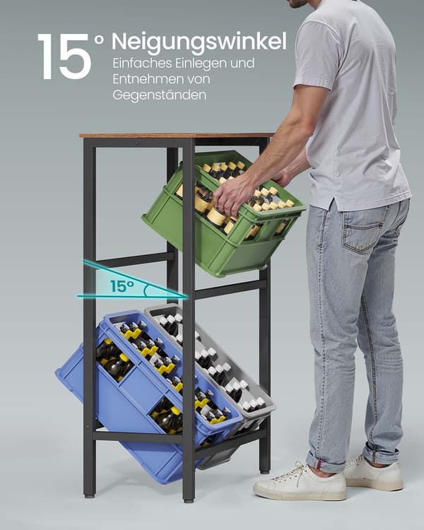 Drikkeboksreol med 2 niveauer – 4 kasser – stål – brun-sort