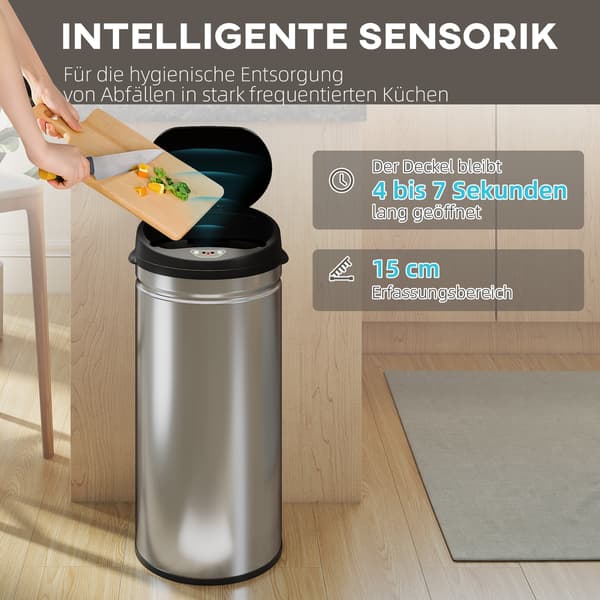 Sensor affaldsspand 42 liter lavet af rustfrit stål | Farve: Sølv, sort