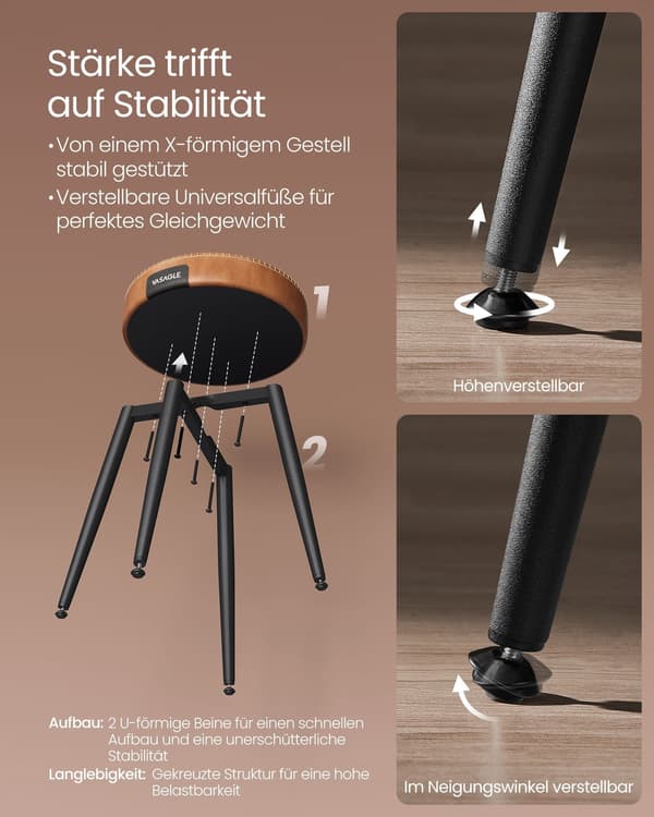 Barstolar set om 2 – stål, PU-läder, 48 cm, karamellbrun