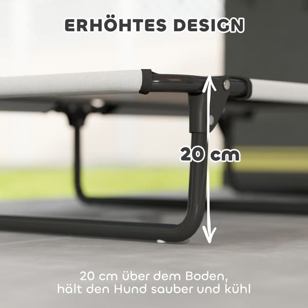 Hævet hundeseng til store hunde | Farve: Grå, sort | Mål: 61x107x20 cm