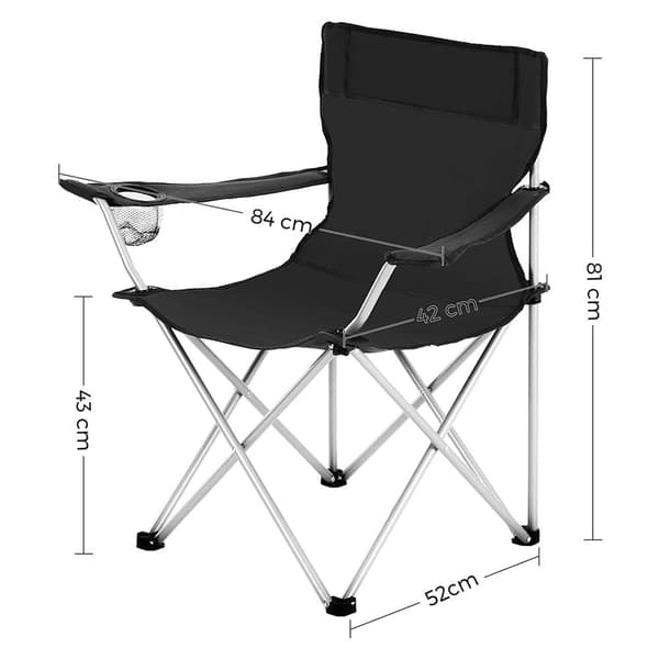 Campingstole sæt af 2, foldbare, lette, sorte - 84 x 52 x 81 cm