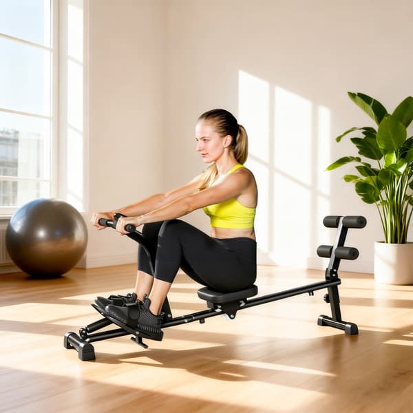 2-i-1 romaskine til sit-ups, 12 niveauer | Farve: Sort | Mål: 61x155x63 cm