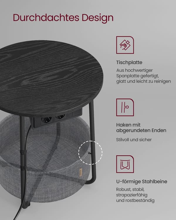 3-delt sidebordssæt - natbord - spånplade stål polyester - 45 x 50 cm