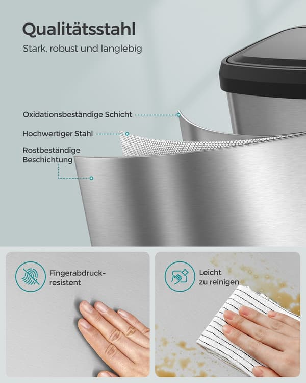 Affaldsspand stål sølv-sort, 68 l, pedal, 15 affaldssække