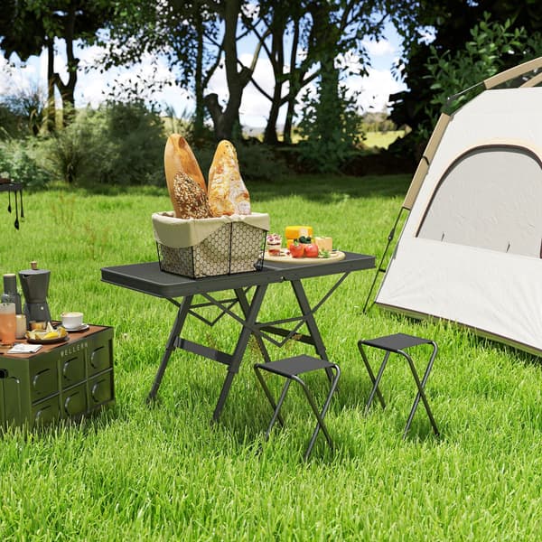 Justerbart campingbord | Farve: Sort | Mål: 40,5x90x48/58 cm