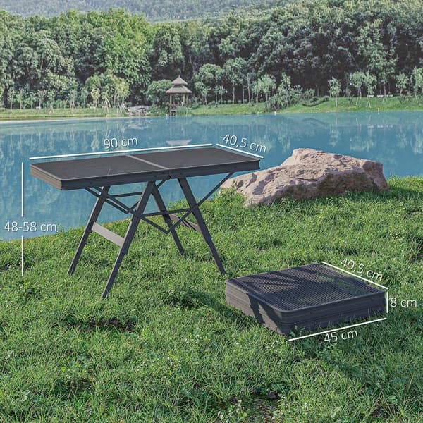 Justerbart campingbord | Farve: Sort | Mål: 40,5x90x48/58 cm
