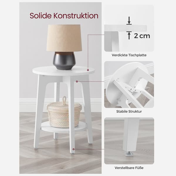 Sidebord med hylde - hvid spånplade - Ø40 x 50 cm