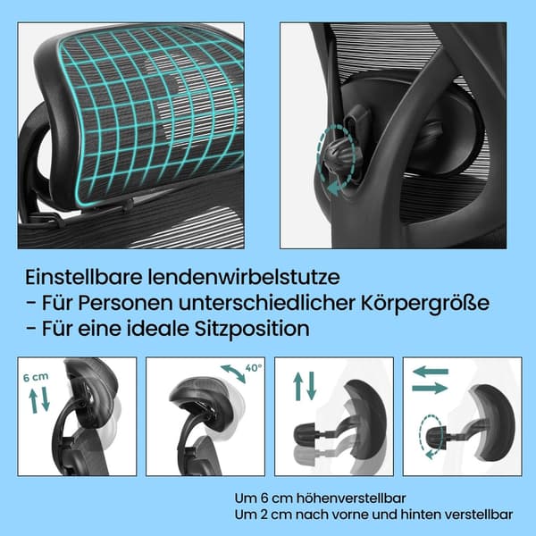 Ergonomisk kontorstol computerstol | Sort | 66x68x114-123,5 cm