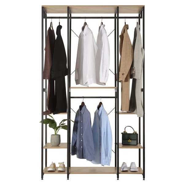 Tøjstativ af spånplader og stål | Lys eg sort | 120x40x201 cm