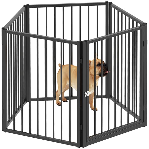 Sammenfoldelig hundegård, 5 paneler | Farve: Sort | Mål: 180x60x76 cm