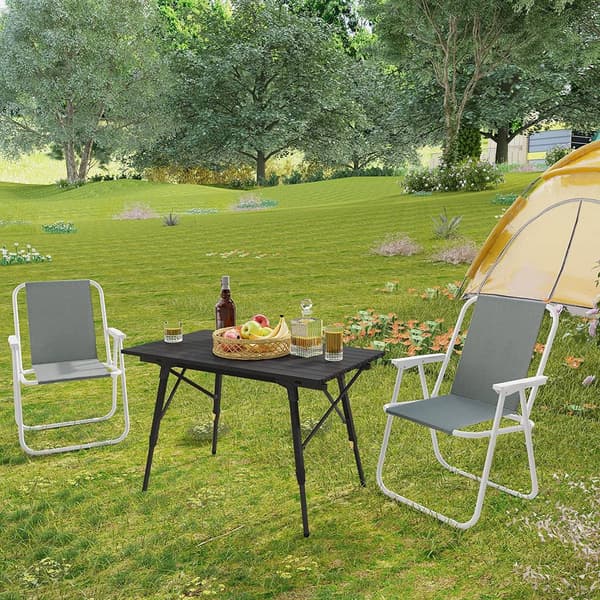 Fällbara campingstolar 2-delade med armstöd | Mörkgrå | 58x53x76 cm