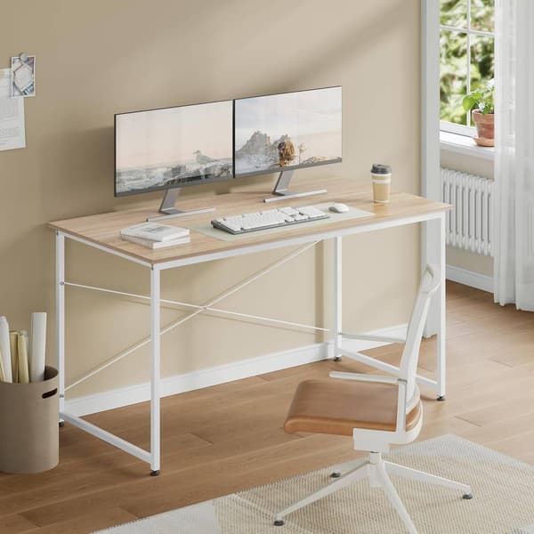 Bureau met metalen frame | Helle eik, wit | 140x60x75 cm