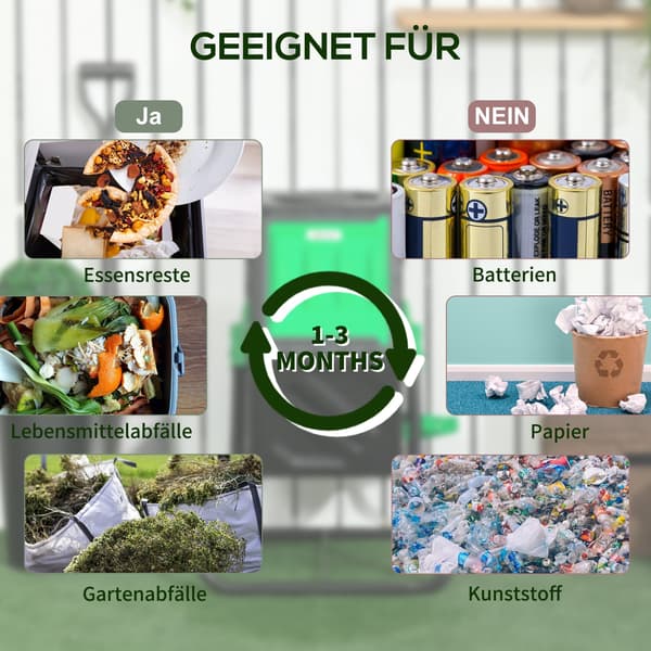 65-liters roterende kompostbeholder | Farve: Grøn, sort | Mål: 49x60x77 cm