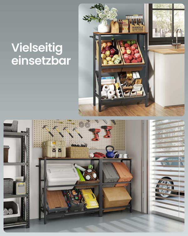 Drikkeboksreol med 2 niveauer – 4 kasser – stål – brun-sort