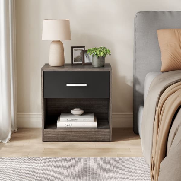 Spånplade sidebord - rødbrun blæk sort - sengebord - robust - 28 x 39 x 41 cm
