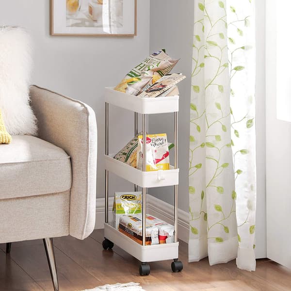 Køkkenvogn - serveringsvogn - 3 plan - pladsbesparende - hvid - 40 x 12,5 x 60 cm