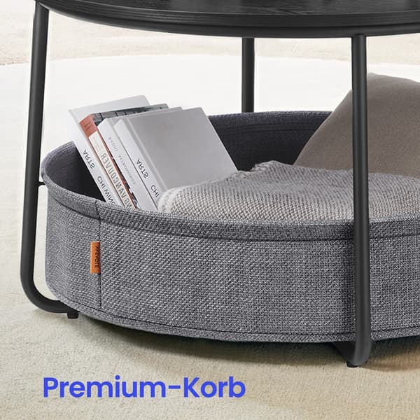 Sidebord med stofkurv - spånplade - 75 cm D x 45 cm H - blæk sort/skifergrå