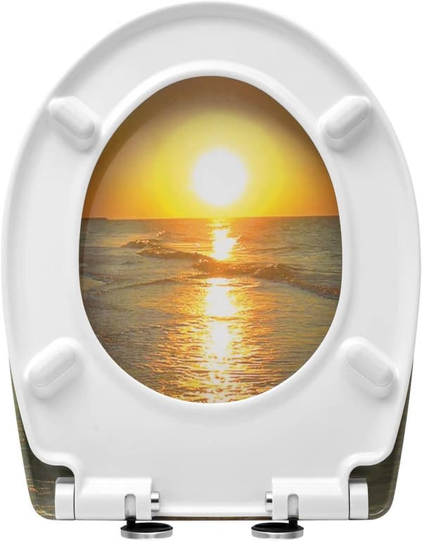 Toiletsæde O-form med solopgangsmotiv, soft close og quick release
