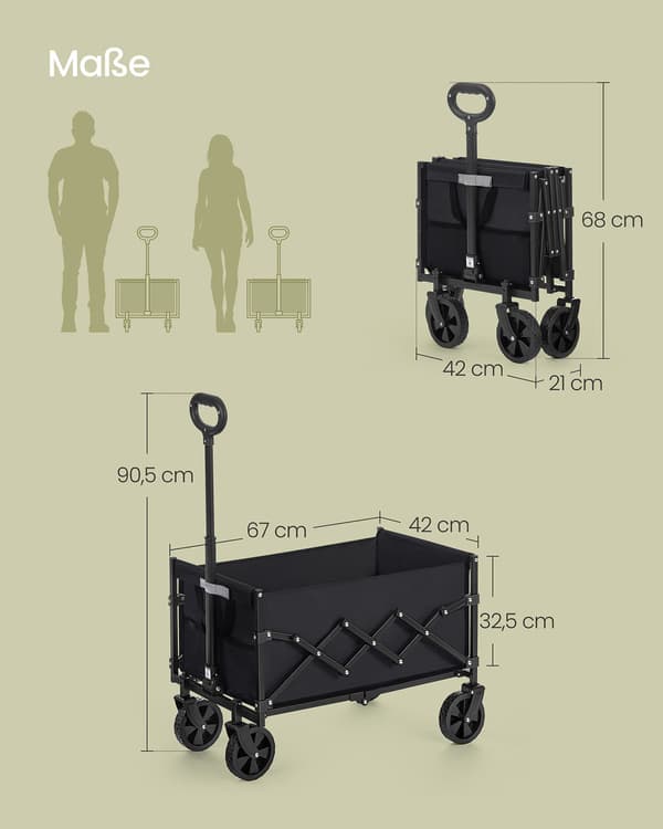 Sammenfoldelig vogn op til 150 kg | Inky sort | 67x42x90,5 cm