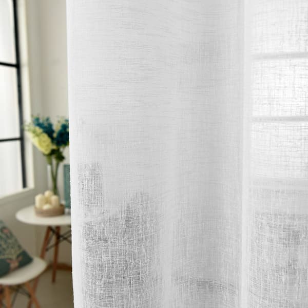 Transparent gardin med ringar i linnelook | Vit | 140x245 cm