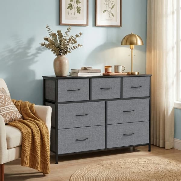 Kommode med 7 stofskuffer | Grå | 98,8x30x73,7 cm