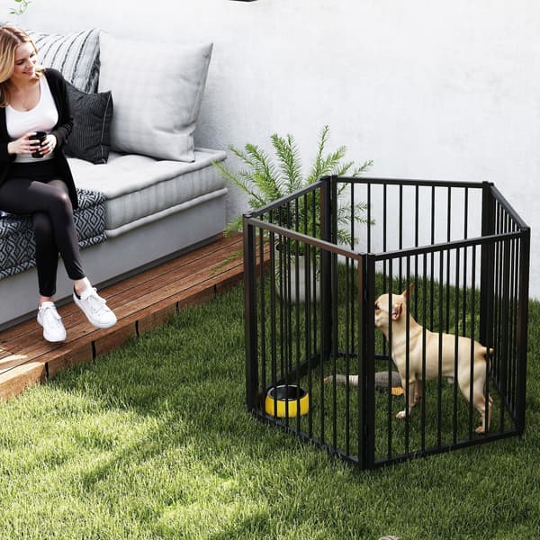 Sammenfoldelig hundegård, 5 paneler | Farve: Sort | Mål: 180x60x76 cm