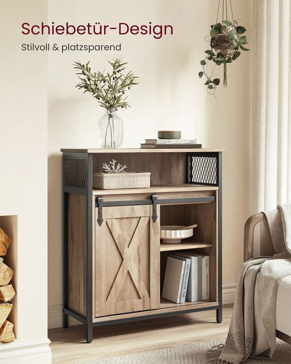 Skænk brun-sort, spånplade og stål, 30 x 70 x 80 cm, robust