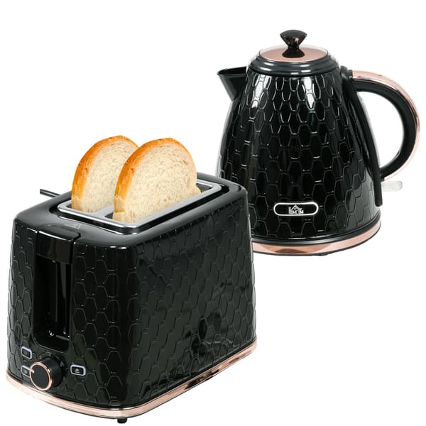Elkedel og brødrister sæt 1,7 l | Farve: Sort | Mål: 17,7x27,4x18,8 cm