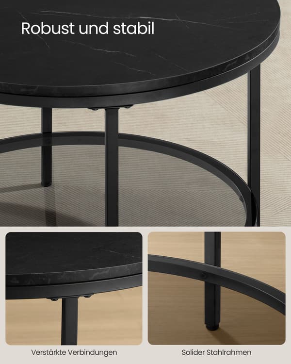 Sofabord 2 plan - Glas - Marmor look - Sort-grå - 65 x 46 cm