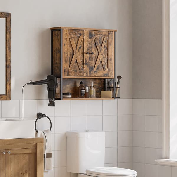 Badeværelses overskab - spånplade og stål - 60 x 16 x 60 cm - brun-sort