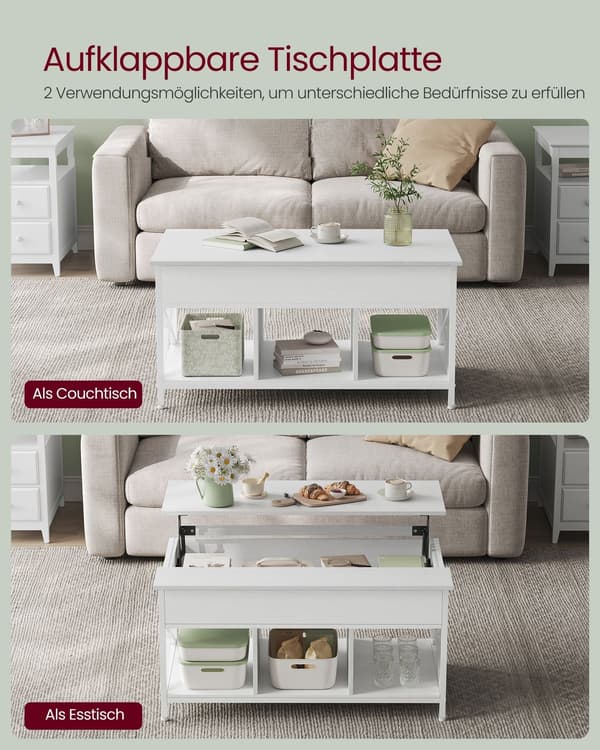 Højdejusterbart sofabord hvid - spånplade & stål - 60 x 100 x (48-62) cm