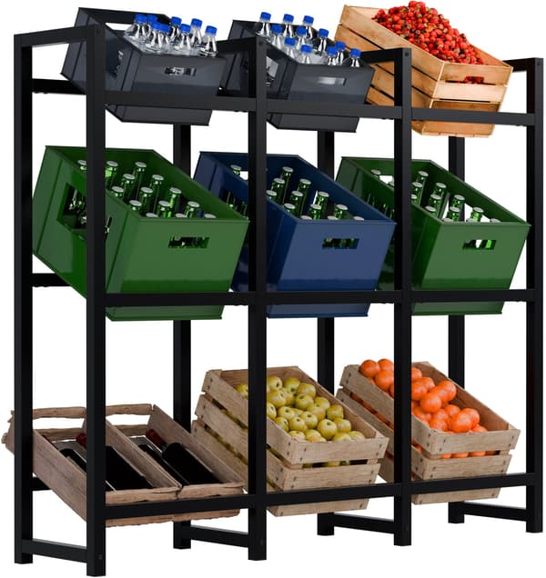 Crate Rack Stack - Metal Drikkekassestabel | Farve: sort | Mål: 135x31x116 cm
