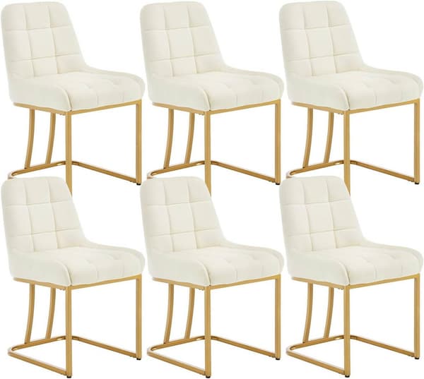 6-delt sæt spisestuestole med fløjlspolstring | Beige