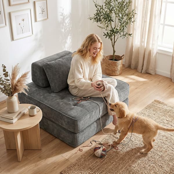 2-in-1-makuutuoli - Chenille-alaistuin | Väri: Harmaa | Mitat: 97x97x70 cm