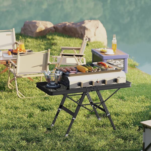Justerbart campingbord | Farve: Sort | Mål: 40,5x90x48/58 cm