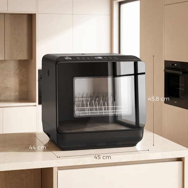 Mini opvaskemaskine, 6L tank, 5 programmer | Farve: Sort | Mål: 44x45x45,8 cm