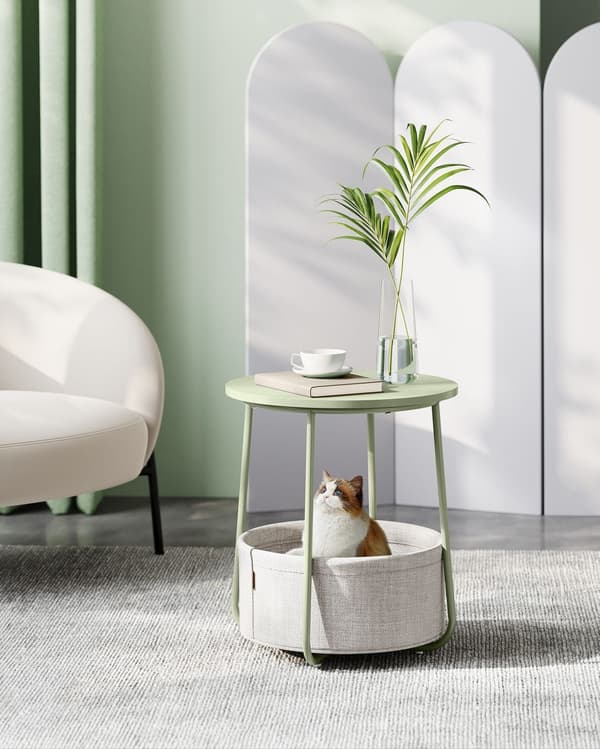 Sidebord 3-delt med stofkurv - spånplade stål polyester - 45 cm