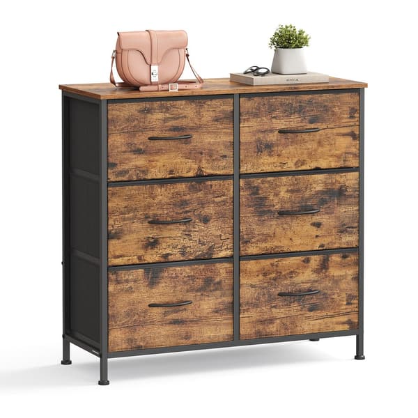 Kommode med 6 stofskuffer | Brun-sort | 76,7x30x73,7 cm