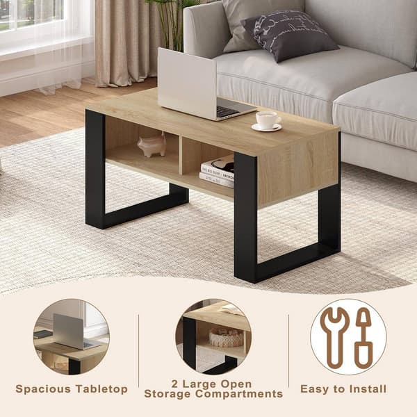 Sofabord, sidebord med 2 åbne rum | Hell eg + sort | 90x45x45 cm