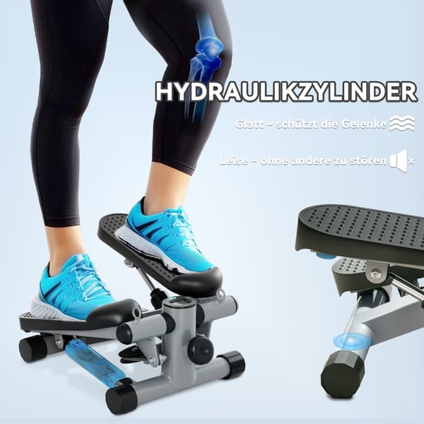 2-in-1 mini stepper LCD-näytöllä | Väri: harmaa, musta | Mitat: 30,5x41x18,5 cm