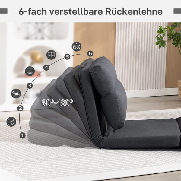 Beanbag chair with bed function and 6 positions | Farve: Grå | Mål: 70x72x56 cm
