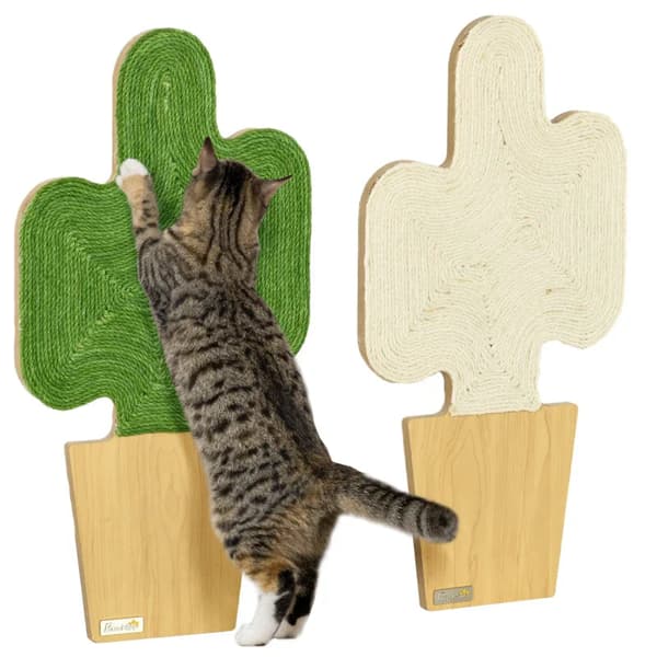 Kattenkrabplank set van 2 - Cactusdesign | Kleur: Eiken+Wit+Groen