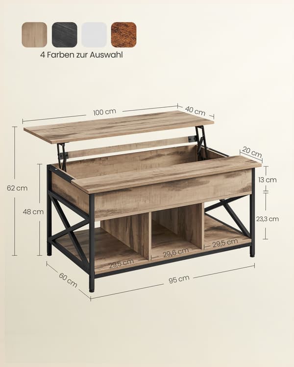 Sofabord 2 niveauer, justerbart - spånplade/stål - kamelbrun/sort - 60x100x48-62 cm