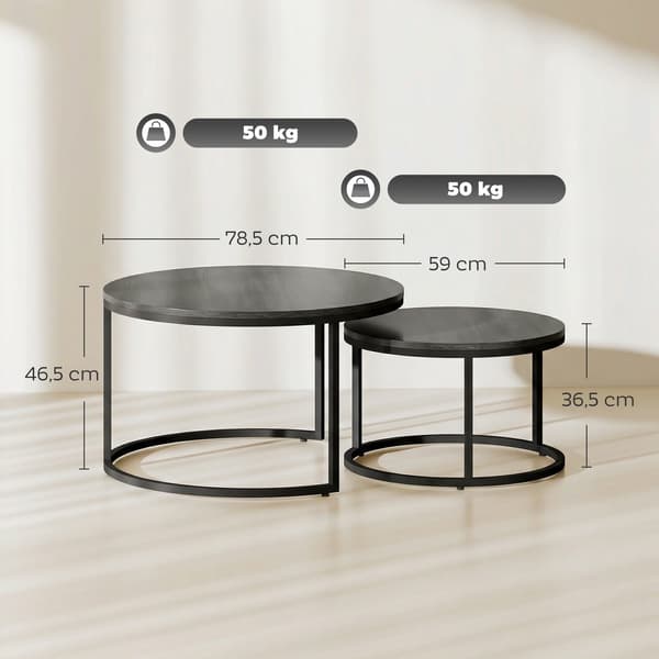 2-delt sofabordssæt - Stabelbare borde | Farve: Sort | Mål: 78,5x78,5x46,5 cm