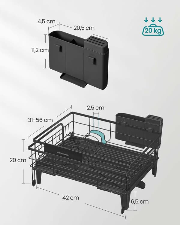Sort tørrestativ - bærbart tøjstativ - robust stål - 31-56 x 42 x 20 cm