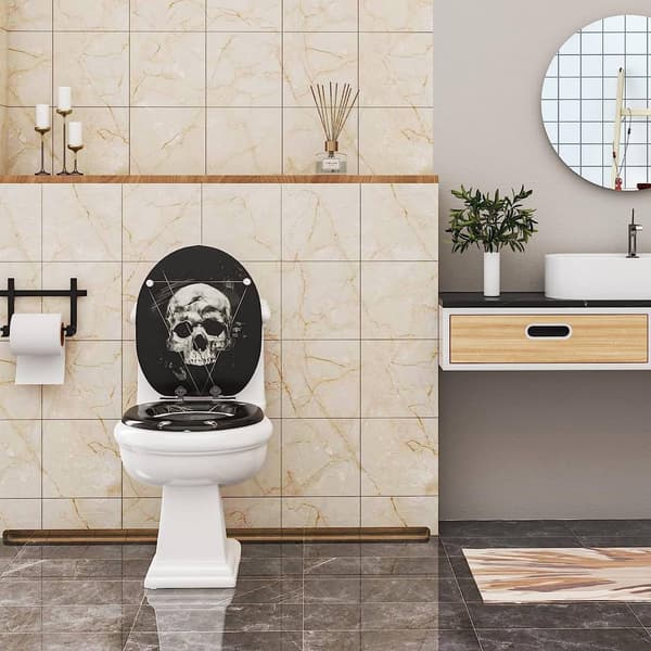 MDF-wc-istuin pehmeällä kallo-kuviolla | Musta