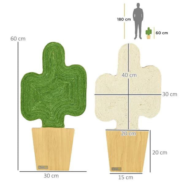 Kattenkrabplank set van 2 - Cactusdesign | Kleur: Eiken+Wit+Groen